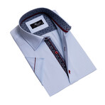 Carson Short Sleeve Button-Up Shirt // Light Blue + Black (5XL)