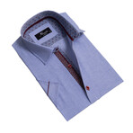 Hudson Short Sleeve Button-Up Shirt // Striped Blue + Burgundy (4XL)