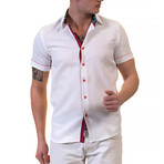 Chandler Short Sleeve Button-Up Shirt // Textured White + Red (M)