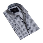 Paisley Short Sleeve Button-Up Shirt // Gray + Black (5XL)