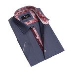 Ashton Short Sleeve Button-Up Shirt // Blue Gray + Burgundy (XL)
