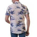 Collin Short Sleeve Button-Up Shirt // Ecru + Blue (L)
