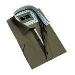 European Premium Quality Short Sleeve Shirt // Solid Army Green + Light Blue (XL)