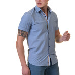 European Premium Quality Short Sleeve Shirt // Blue Checkered + Brown Paisley (L)