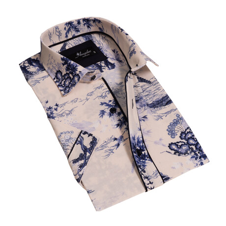 Collin Short Sleeve Button-Up Shirt // Ecru + Blue (S)
