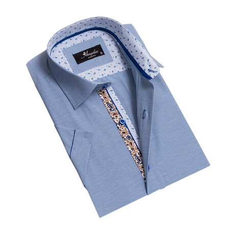 European Premium Quality Short Sleeve Shirt // Blue Checkered + Brown Paisley (XL)