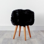 Black Sheepskin Wood Stool // Woodstain Legs
