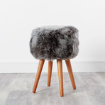 Gray Sheepskin Wood Stool // Woodstain Legs