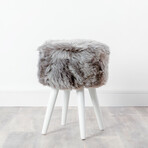 Gray Sheepskin Wood Stool // White Legs