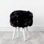 Black Sheepskin Wood Stool // White Legs
