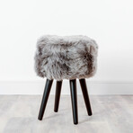 Gray Sheepskin Wood Stool // Black Legs
