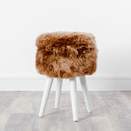 Light Brown Sheepskin Wood Stool // White Legs
