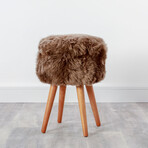 Light Brown Sheepskin Wood Stool // Woodstain Legs