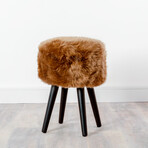 Light Brown Sheepskin Wood Stool // Black Legs