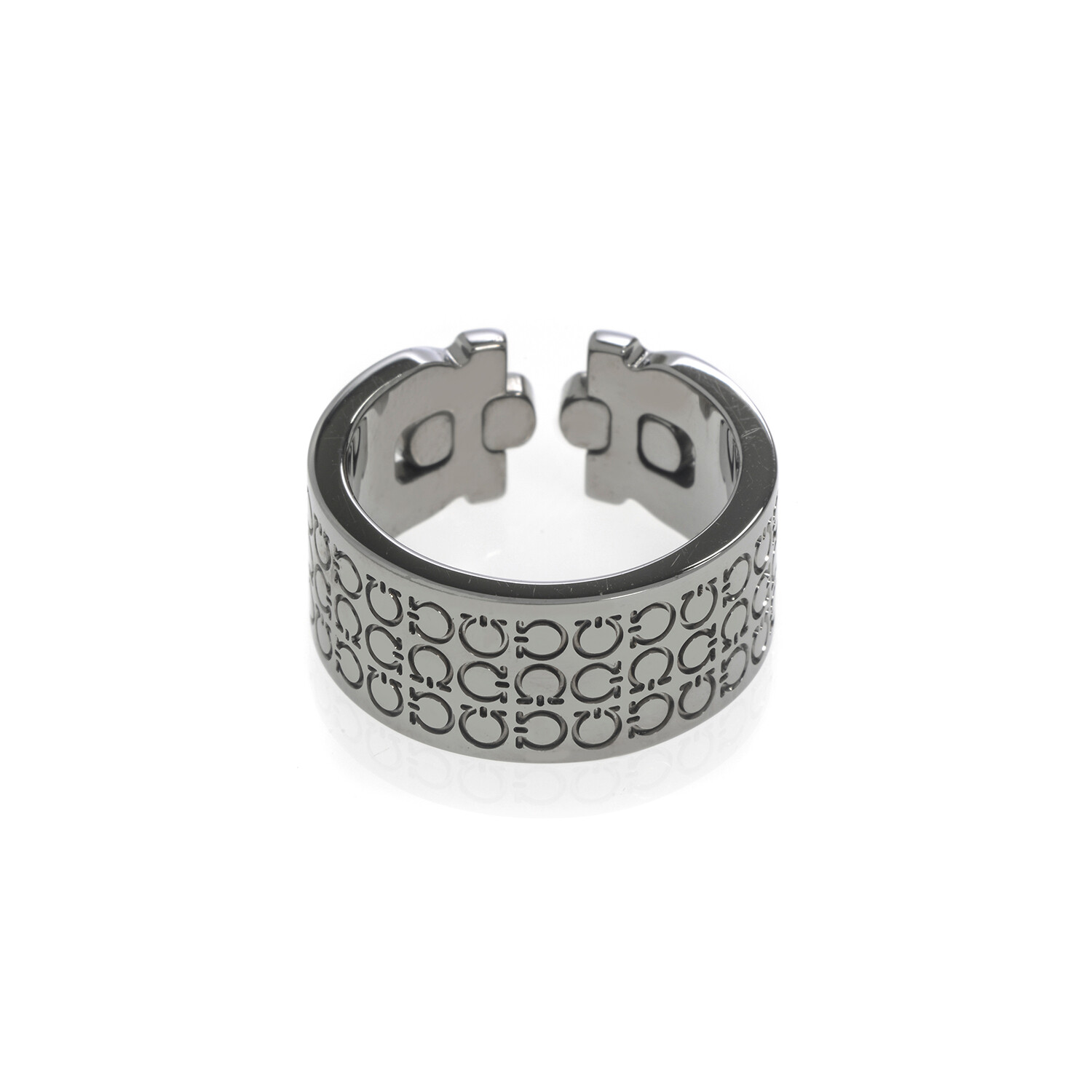 Unisex Gancini Sterling Silver Thick Logo Ring // Ring Size: 9