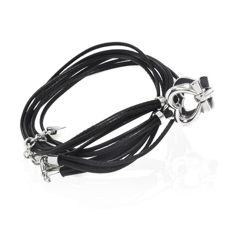 Gancini Sterling Silver + Leather Bracelet // 6"-7.5" // Store Display