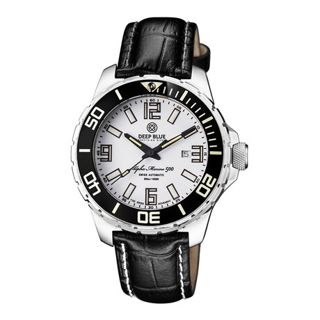 Deep Blue Alpha Marine 500 Automatic // AM500TRITIWHITGREENLEATSTRP