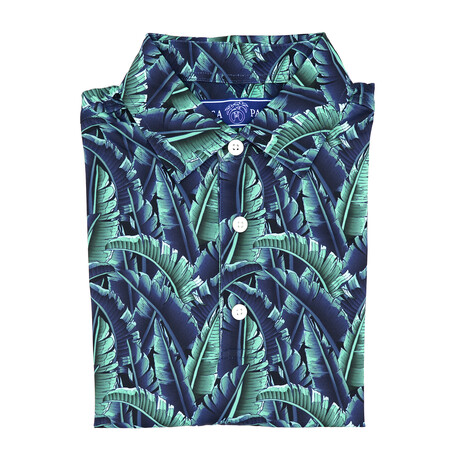 Jungle Pique Stretch Polo // Navy + Green (S)