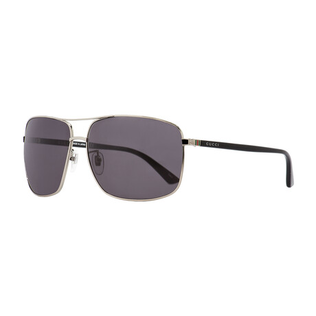 Gucci // Men's Rectangular Sunglasses // Ruthenium Black + Gray