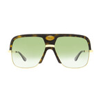 Gucci // Men's Retro Navigator Shield Sunglasses // Gold Havana + Green Gradient
