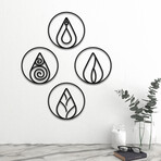 Four Elements // 4 Piece Set // Metal Wall Art (Circular)