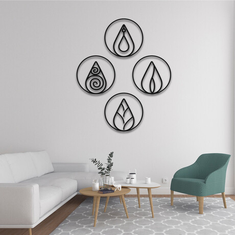 Four Elements // 4 Piece Set // Metal Wall Art (Circular)