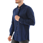 Plated Button Down Shirt // Dark Blue (S)