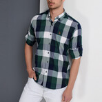 Checkered Button Up // Blue + White + Green (S)