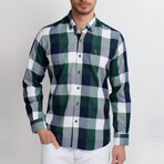 Checkered Button Up // Blue + White + Green (S)
