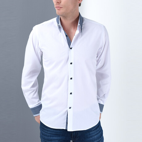 Gustavo Button-Up Shirt // White + Dark Blue (Small)