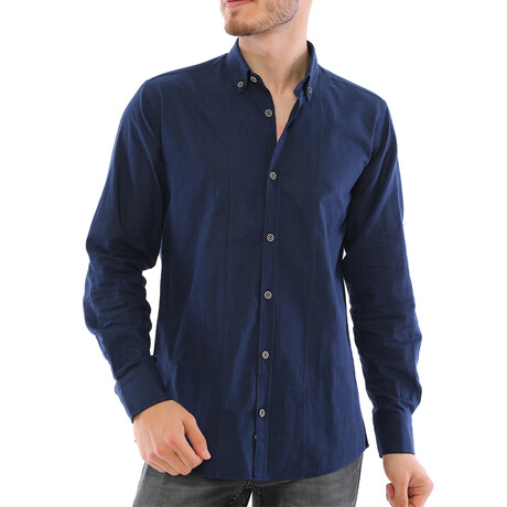 Plated Button Down Shirt // Dark Blue (S)