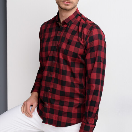 Cameron Button-Up Shirt // Black + Burgundy (Small)