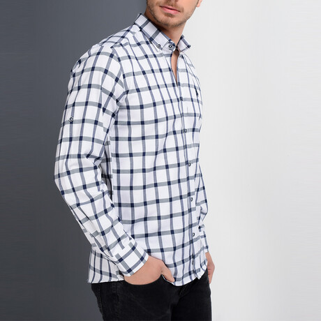 Jason Button-Up Shirt // Dark Blue + White (X-Large)