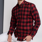 Checkered Button Up // Black + Red (S)