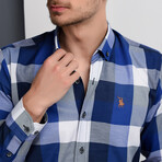 Alfred Button-Up Shirt // Dark Blue + Blue (Small)