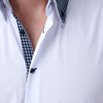 Gustavo Button-Up Shirt // White + Dark Blue (Small)