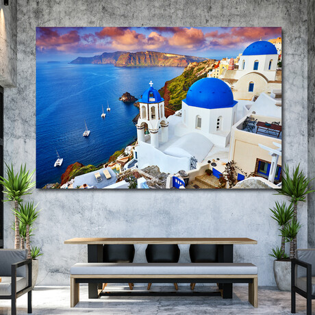 Greece's Santorini island Village (32"H x 48" W x 1.8" D)