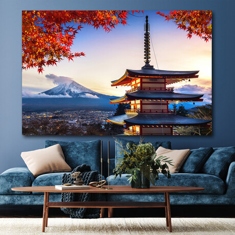 Japan's Mount Fuji & Pagoda Autumn View (32"H x 48" W x 1.8" D)