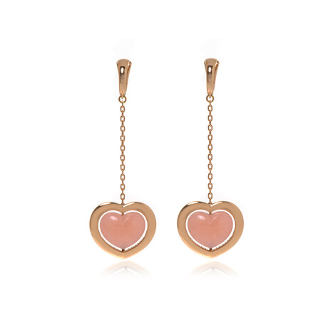 Giulietta E Romeo 18k Rose Gold + Rose Quartzite Heart Drop Earrings // New