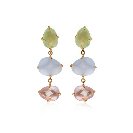Mila 18k Rose Gold + Prehnite + Chalcedony + Pink Quartz Earrings // Store Display