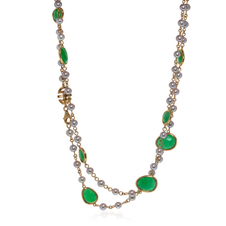 Talita 18k Rose Gold + Pearl + Green Jade Necklace // 36" // Store Display
