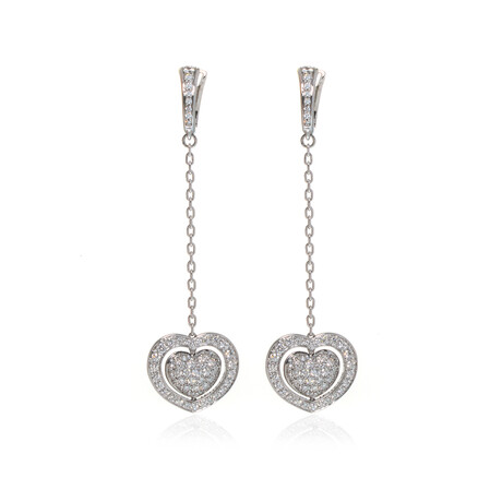 Giulietta E Romeo 18k White Gold Diamond Heart Drop Earrings // Store Display