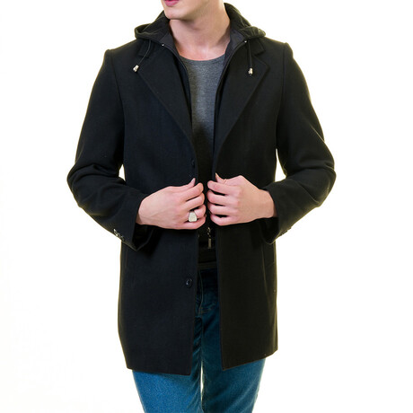 Regular Fit Hooded Coat // Black (M)