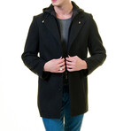 Regular Fit Hooded Coat // Black (3XL)