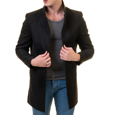 Arden Slim Fit High-Collar Coat // Black (S)