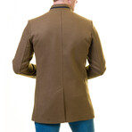 Slim Fit High-Collar Black-Stripe Coat // Dark Tan (XL)