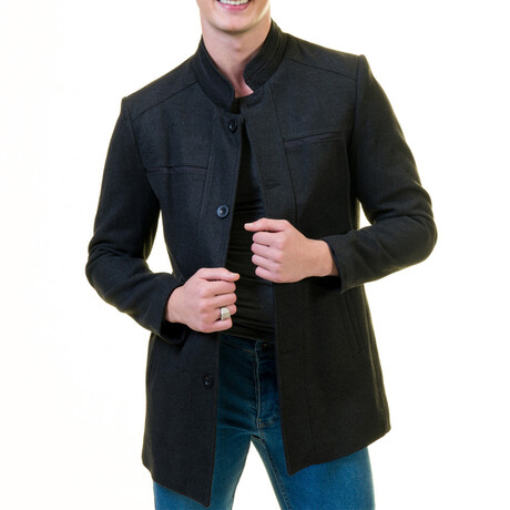 Slim Fit High-Collar Jacket Coat // Black (M)