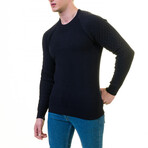 Jackson Quilted-Sleeve Pullover Sweater // Black (L)