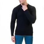 Jackson Quilted-Sleeve Pullover Sweater // Black (L)