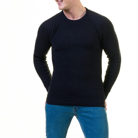 Jackson Quilted-Sleeve Pullover Sweater // Black (S)
